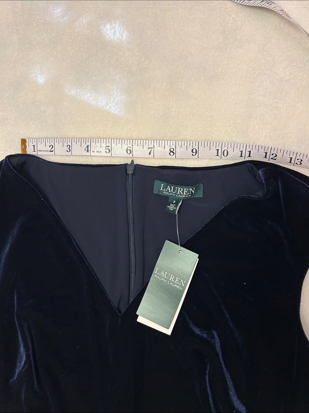 Ralph Lauren Navy Velvet Coctail Dress with Fluted Hem Lace Lined Size 8 NWT - Picture 12 of 12
